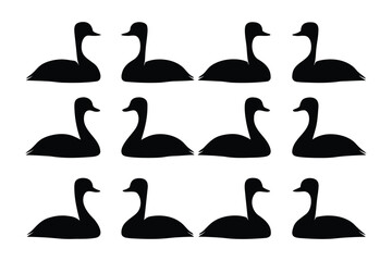 Six elegant silhouettes of cranes with wings spread in a symmetrical pattern against a white background