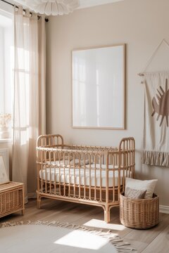 Boho Baby Crib Mockup in Neutral Room
