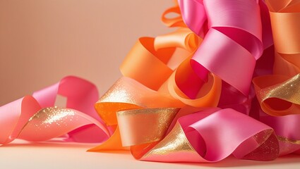 Playful Abstract Composition of Flowing Ribbons Creating a Lively and Colorful Texture

