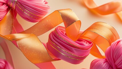 Festive Celebration Background with Dynamic Twisting Ribbons and Subtle Glitter