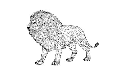 Majestic lion with a full mane walking, isolated on white background