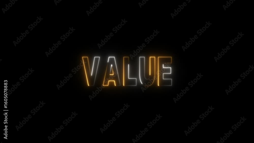 Poster dynamic neon value animation on black background abstract concept of worth and significance