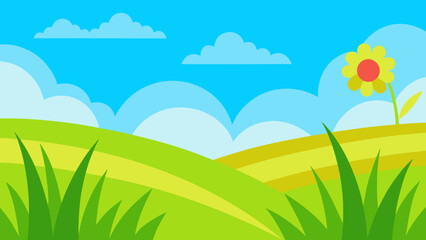 Obraz premium Bright Meadow with Wavy Grass Vector Illustration