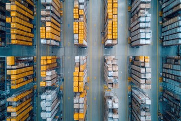 aerial view of organized warehouse aisles showcasing efficiency of supply chain logistics