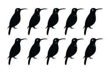 Collection of silhouetted flying birds displayed in various positions and angles against a white background