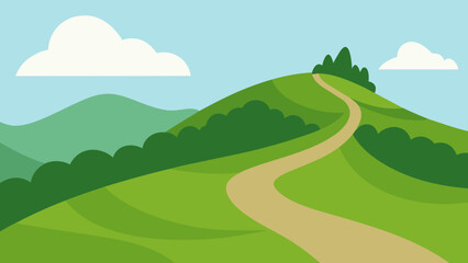 Obraz premium Lush Hillside with Winding Trail Vector Illustration