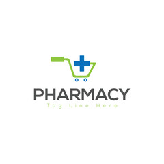 Pharmacy Logo Design &ndash; Medical Cross with Heart and Leaf Symbol Vector