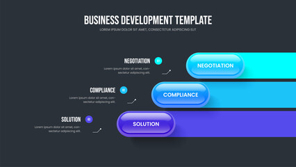 Project Forecast Three Step Diagram Slide Layout. Professional Growth 3 Element Infographic Slideshow Design. Digital Profile Frame Template Vector Illustration.