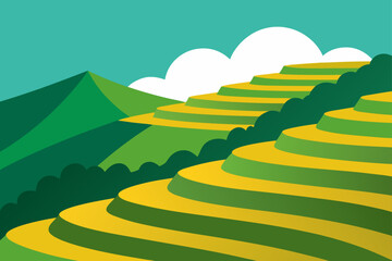 Obraz premium Rice terraces on hillside agricultural farming view