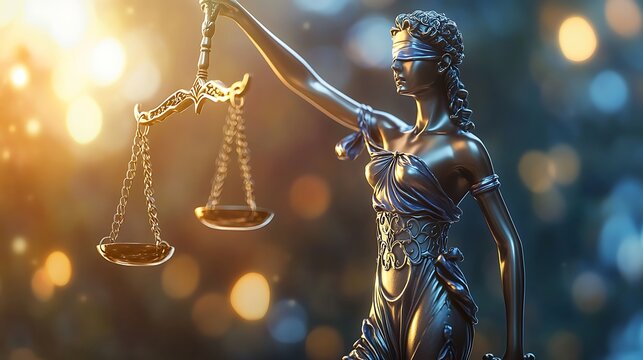 Lady justice statue with scales and blindfold representing law and justice photo background