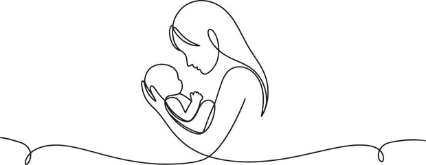 Elegant Line Art Depicting Motherhood and Child Bonding