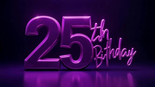 Celebrate your milestone 25th birthday with dazzling purple metallic numbers and elegant script text