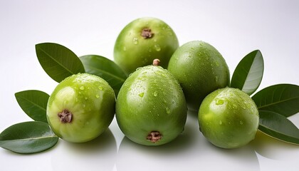 Obraz premium vibrant green fruit on a pristine white background study in natural simplicity and freshness