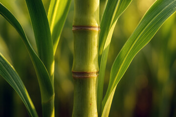Close-up sugarcane stalks in lush tropical green organic agriculture texture for culinary, eco, and nature designs