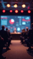 Abstract blurry image of a business press conference, time-sensitive context, photography, image