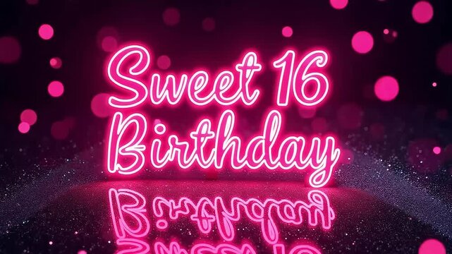 Celebrate a milestone Sweet 16 birthday with vibrant neon lights and sparkling party atmosphere - Powered by Adobe
