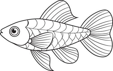 Outlined killifish illustration gracefully swimming for educational coloring pages and marine designs