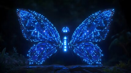 Glowing blue butterfly on a dark background