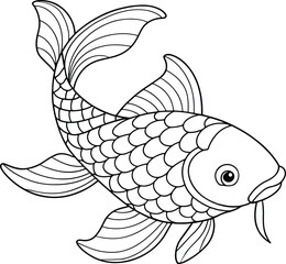 Line art of a koi fish illustration for asian themed coloring books and educational design elements