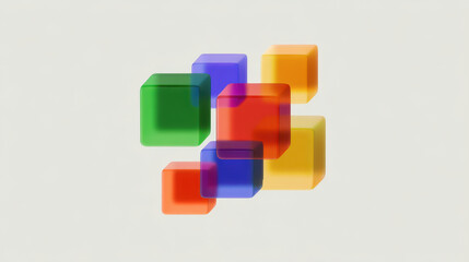 Back to School, Colorful translucent cubes float in light space creating playful back to school vibe with vibrant red blue green and yellow tones