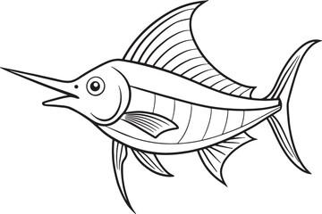 Line art marlin illustration for educational kids books and creative aquatic themed coloring pages