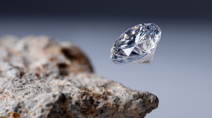 Glistening diamond against rough stone surface in soft focus