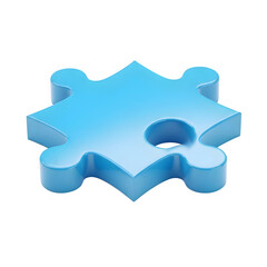 Single blue puzzle piece with rounded edges isolated on transparent background
