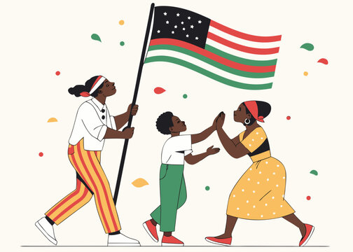 African American family celebrates with Juneteenth flag 1
