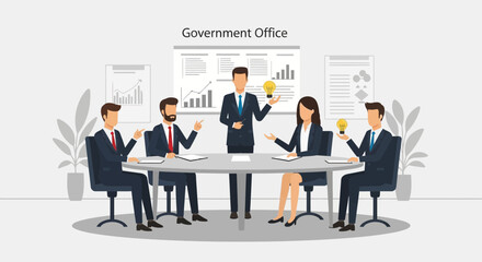 Obraz premium Creative Professionals Meeting Sharing Ideas Around Conference Table In Office