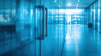 Empty corridor with glass walls and doors.