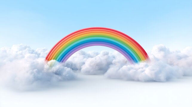 Colorful rainbow arching over fluffy clouds in a serene sky nature scene dreamlike atmosphere