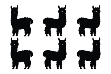 Collection of nine black donkey silhouettes standing in three rows against a white background