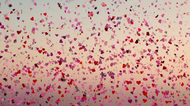 Heart confetti falling in pastel colors - Powered by Adobe