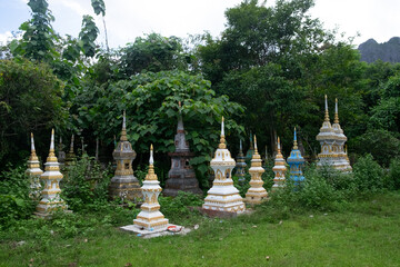 Buddhist Temple with Palm Trees in Luang Prabang, Laos