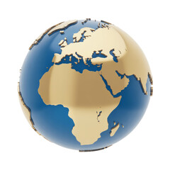 Golden earth globe with europe and africa visible against black background