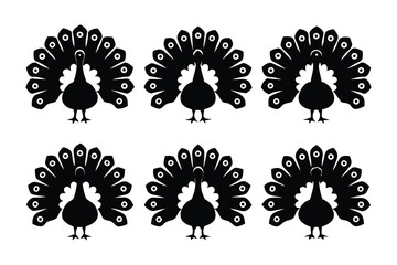 Collection of silhouetted pigeons in various poses demonstrating different bird anatomy and stance