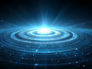 Obraz premium Futuristic Digital Background with Glowing Concentric Circles, Radial Light Burst, Tech Overlay, Clean Blue Interface, Abstract Technology Concept