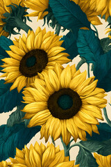 Vibrant Sunflower Symphony: A Seamless Dance of Color in Geometric Harmony on Beige