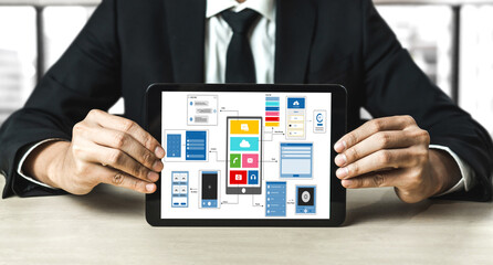 UX UI design process for modish mobile application and website . Creative prototype of wireframe for professional app developer .