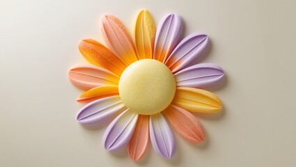 Delicate Pastel Daisy: A Beautifully Arranged Flower with Soft Orange, Yellow, and Purple Petals