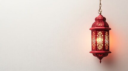 Obraz premium Red lantern hanging against a plain white background