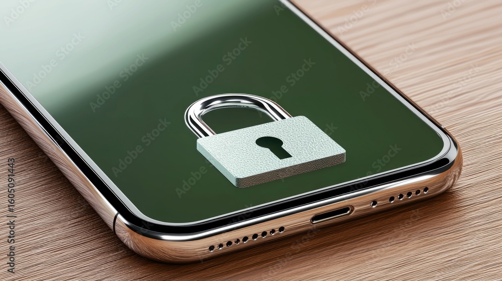 Poster a modern smartphone screen displaying a digital lock symbolizing security and privacy in technology.