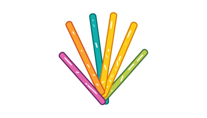 A fan of colorful, glossy candy sticks with sprinkles in a flat vector style.
