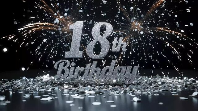 Celebrate milestone 18th birthday with dazzling silver confetti and elegant typography