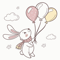 Charming SVG of a Curious Bunny featuring with a scarf, styled in a Soft pastel theme with Soft Pastel hues