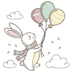 Charming SVG of a Curious Bunny featuring with a scarf, styled in a Soft pastel theme with Soft Pastel hues