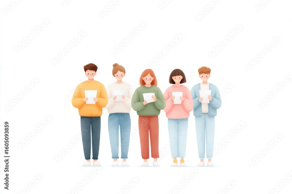 Poster minimalistic image of diverse group of students engaging with educational materials creating harmoni
