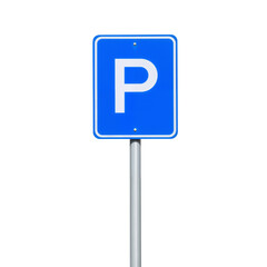 Parking Sign with Blue Background and White 'P' Symbo