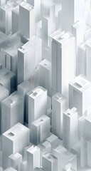 Obraz premium Modern cityscape with minimalist white and glass buildings, showcasing contemporary urban architecture and abstract design elements