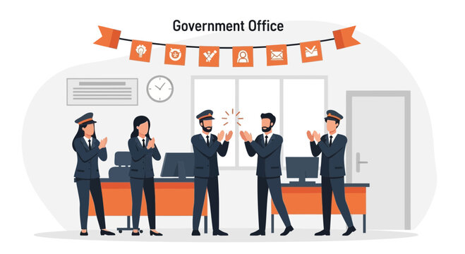 Diverse Team Applauding Success In Official Government Office Environment Illustration